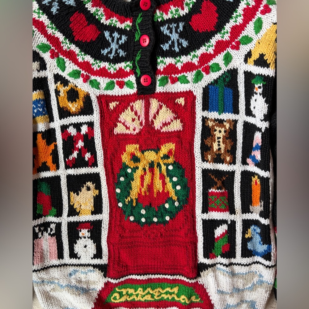 Vintage The Eagle’s Eye Black Festive Sweater Multicolor Design Women Small - Picture 3 of 13